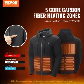 Opvarmet hættetrøje sweatshirt lynlås unisex med batteri til