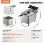 Commercial Deep Fryer, 1750W Electric Countertop Fryer with Basket & Height-Adjustable Feet, 12Qt / 11.5L Stainless Steel Single
