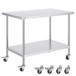 Stainless Steel Work Table Commercial Prep Table 30x48 Inch With 4 Casters