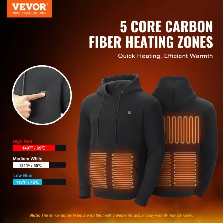 Heated Hoodie Sweatshirt Unisex with Battery for Men & Women XXXL Black