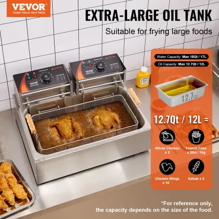 Commercial Deep Fryer, Electric Turkey Fryer with 3 Removable Baskets, Large Capacity 18Qt / 17L Stainless Steel Countertop Sing