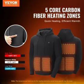 Heated Hoodie Sweatshirt Unisex with Battery for Men & Women S Size Black