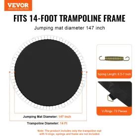 Udskiftningstrampolinmåtte passer til 14ft ramme 72 V-ring 6,5