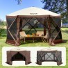 Pop Up Gazebo telt Pop-up skærmtelt 6-sidet baldakin Sun Shelter Brun