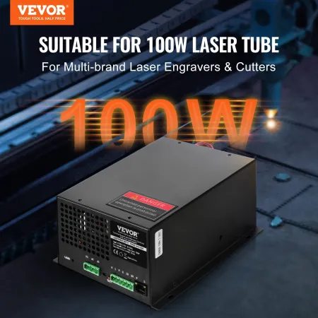 CO2 Laser Power Supply, 100W, Power Supply for 100W Laser Tube, Constant Current Protection, Open Circuit Protection, Fast Heat 
