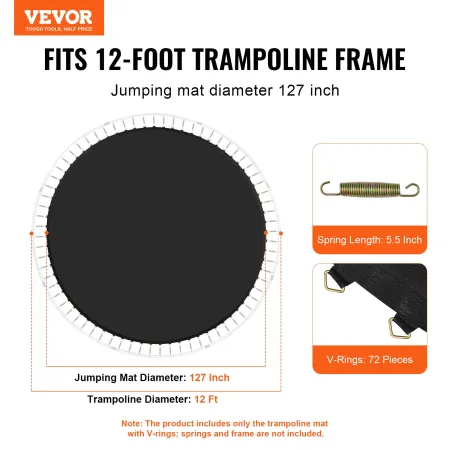 Udskiftningstrampolinmåtte passer til 12ft ramme 72 V-ringer
