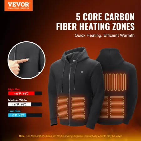 Opvarmet hættetrøje sweatshirt lynlås unisex med batteri til