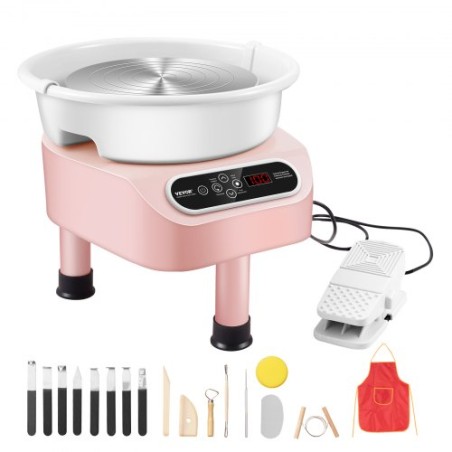 Pottery Wheel 11in Ceramic Wheel Foot Pedal Touch Screen 450W 3 Legs Pink