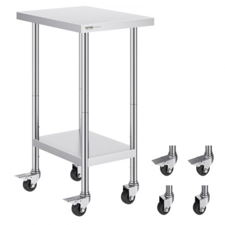 Stainless Steel Work Table Commercial Prep Table 24x18 Inch With 4 Casters