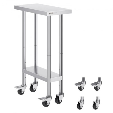 Stainless Steel Work Table Commercial Prep Table 24x12 Inch With 4 Casters