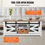 48" Farmhouse Coffee Table, Rectangle Coffee Table with 2 Sliding Barn Doors, 2 Tiers Wooden Rustic Table with Removable Shelves