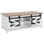 48" Farmhouse Coffee Table, Rectangle Coffee Table with 2 Sliding Barn Doors, 2 Tiers Wooden Rustic Table with Removable Shelves