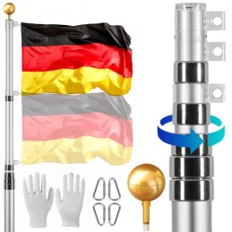 30FT Telescopic Flagpole Kit Heavy Duty Aluminum Flag Pole German Silver
