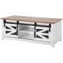 48" Farmhouse Coffee Table, Rectangle Coffee Table with 2 Sliding Barn Doors, 2 Tiers Wooden Rustic Table with Removable Shelves