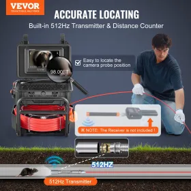 Sewer Camera 98 ft/30m Self-Leveling Drain Camera with 512Hz Transmitter