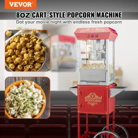 Popcorn Popper Machine med Cart Popcorn Maker 850W 8 oz 48 kopper rød