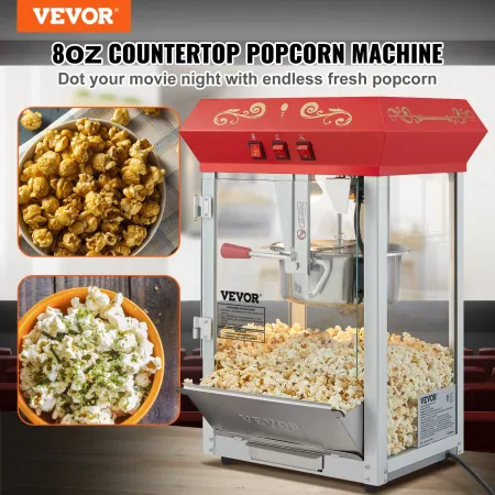 Popcorn Maker, 850W Popcorn Popper Machine, 8 Oz Kettle Makes 48 Cups per Batch, Countertop Popcorn Maker with Tempered Glass, I