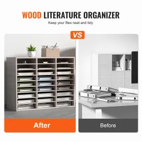 Wood Literature Organizer File Sorter Paper Storage Holder 27 Slots Grey