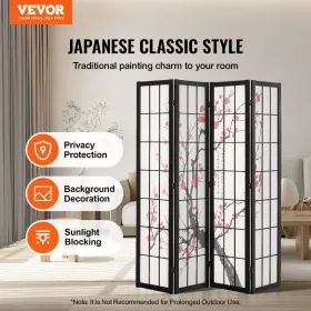 Room Divider Japanese Room Screen Divider 4 Panel for Room Separation
