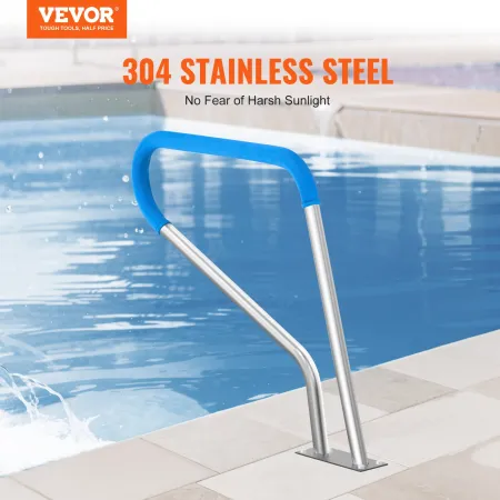 Pool Handrail, 39 x 32 inch Pool Railing, Stainless Steel with Base Plate for Indoor/Outdoor Pools,Swimming Pool Safety Railing 