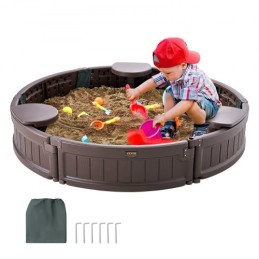 Sandbox with Cover Round Sand Box HDPE Sand Pit Outdoor Backyard Ages 3-12
