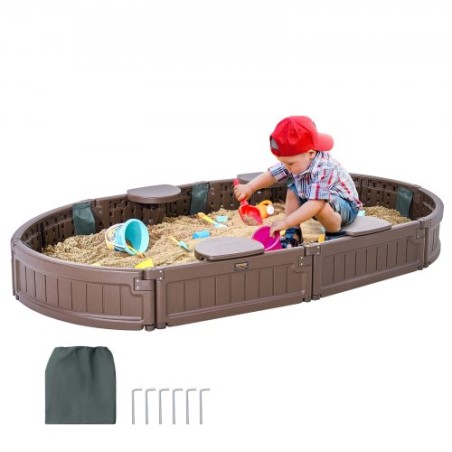 Sandbox with Cover Oval Sand Box HDPE Sand Pit Outdoor Backyard Ages 3-12