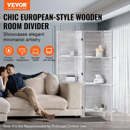 Wood Room Divider, 4 Panel Wood Folding Privacy Screen, 66.9 Inches Tall Indoor Louvered Partition Divider, Portable Decoration 