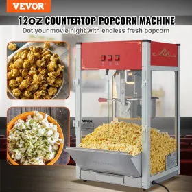 Popcorn Popper Machine Countertop Popcorn Maker 1440W 12 Oz 80 Cups Red