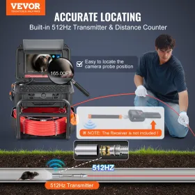 Sewer Camera 165 ft/50m Self-Leveling Drain Camera with 10.1" Touchscreen