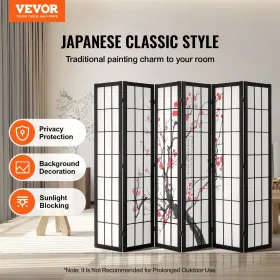 Room Divider Japanese Room Screen Divider 6 Panel for Room Separation