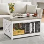 31.5" Farmhouse Coffee Table, Square Coffee Table with Open Storage Compartment, Wooden Rustic Cocktail Table for Living Room, B