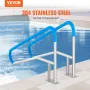 Pool Handrail, 2 PCS 55 x 32 inch Pool Railing, Stainless Steel with Base Plate for Indoor/Outdoor Pools,Swimming Pool Railing f