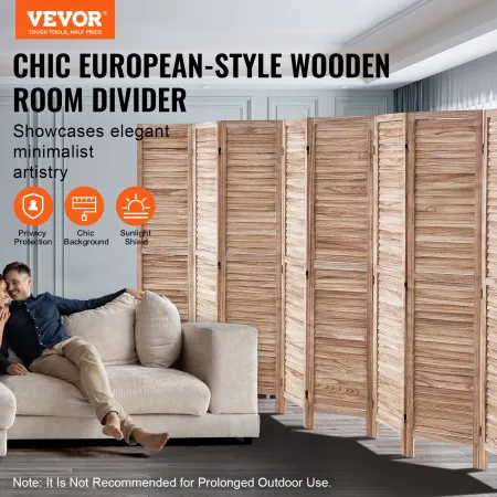 Wood Room Divider, 8 Panel Wood Folding Privacy Screen, 66.9 Inches Tall Indoor Louvered Partition Divider, Portable Decoration 