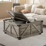 36" Farmhouse Coffee Table, Hinged Square Coffee Table with Large Storage Compartment, Wooden Rustic Cocktail Table for Living R