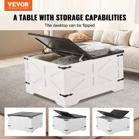 31.5 "Farmhouse sofabord hængslet firkantet bord med opbevaring grå & hvid