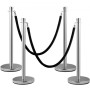 Crowd Control Stanchion, Sæt med 2 stykker Stanchion Set, Stanchion Set med 5 ft/1,5 m sort fløjlstop, sølv crowd control