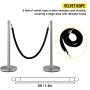 Crowd Control Stanchion, Sæt med 2 stykker Stanchion Set, Stanchion Set med 5 ft/1,5 m sort fløjlstop, sølv crowd control