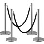 Crowd Control Stanchion, Sæt med 2 stykker Stanchion Set, Stanchion Set med 5 ft/1,5 m sort fløjlstop, sølv crowd control