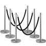 Crowd Control Stanchion, Sæt med 2 stykker Stanchion Set, Stanchion Set med 5 ft/1,5 m sort fløjlstop, sølv crowd control