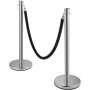 Crowd Control Stanchion, Sæt med 2 stykker Stanchion Set, Stanchion Set med 5 ft/1,5 m sort fløjlstop, sølv crowd control