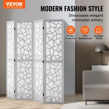 Wood Room Divider, 4 Panel Wood Folding Privacy Screen, 66.9 Inches Tall Indoor Carved Wooden Partition, Portable Decoration Scr