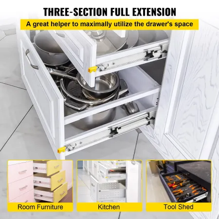 Heavy Duty Drawer Slides 2PCS Drawer Slides 76.2 cm Locking Drawer Slides 113.4 kg Capacity Heavy Duty Slides Three Section Full
