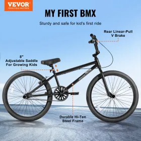 BMX Bike, 24-Inch Wheel Freestyle Bike, BMX Race Bike with 4 Pegs, Beginner-Level BMX to Advanced Riders, BMX Bicycles for Teen 