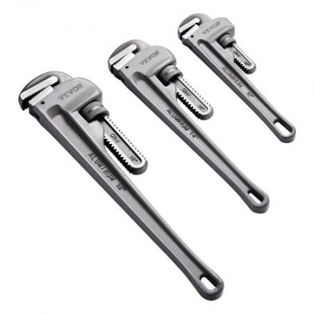 3PCS Aluminum Straight Pipe Wrench Set 10/14/18 in Plumbing Wrench CRV Jaw