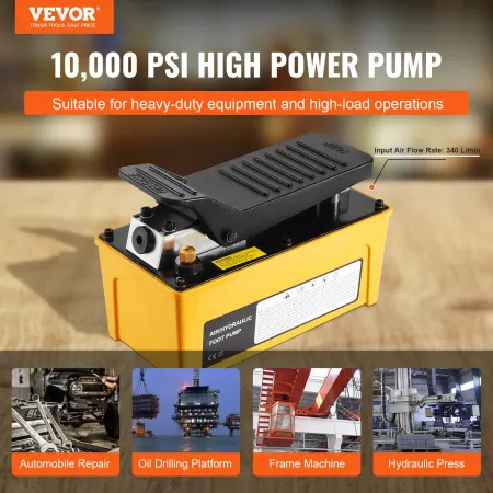 Lufthydraulisk pumpe 10000 psi, 1,6L olietank, 340 L/min