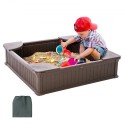 Sandbox with Cover Square Sand Box HDPE Sand Pit Outdoor Backyard Ages3-12