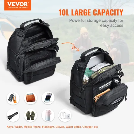 Tactical Sling Bag, 10L Military Rover Shoulder Sling Backpack with Molle Design and Multi-pocket, 600D Tactical Shoulder Bag Id
