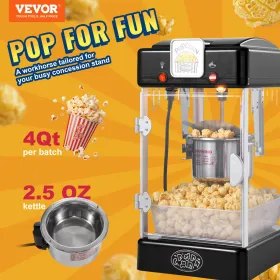 Popcorn Popper Machine Tabletop Popcorn Maker 300W 2.5 Oz Black