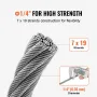 Wire Rope, 1/4" 250 ft Zinc Galvanized Carbon Steel Cable with Gloves, 7000 lbs Breaking Strength, 7 x 19 Strands Construction M