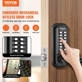 Mechanical Keyless Entry Door Lock, 14 Digit Keypad, Embedded Outdoor Gate Door Locks Set with Keypad and Handle, Water-proof